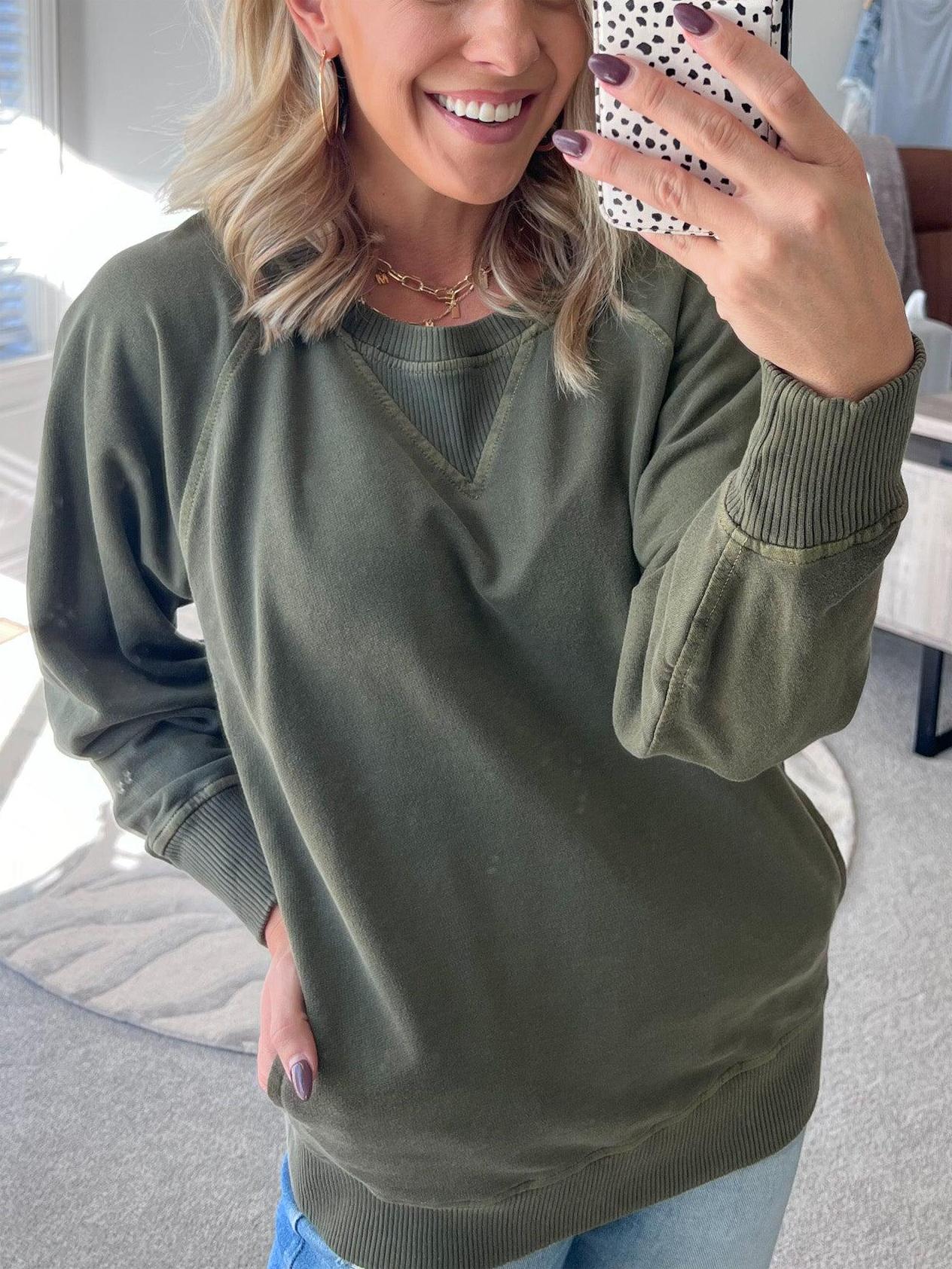 🏆Women's Ribbed Accent Pocketed Pullover
