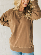 🏆Women's Ribbed Accent Pocketed Pullover