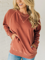 🏆Women's Ribbed Accent Pocketed Pullover