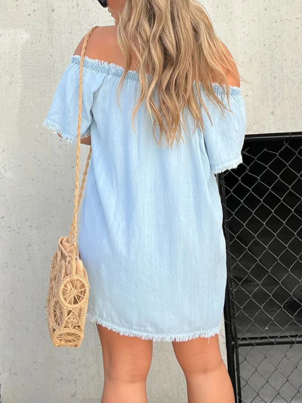 👖Short Sleeve Denim Dress | Soft Cotton Blend, Casual Comfort & Versatile for Brunch to Park