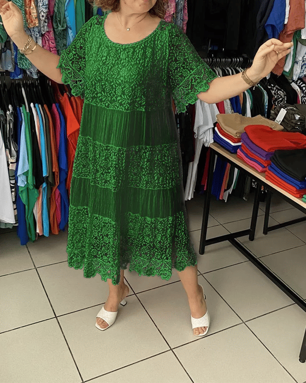 👗Plus - Size Friendly! 50% OFF Solid Color Lace Dress 🔥 | Short Sleeve