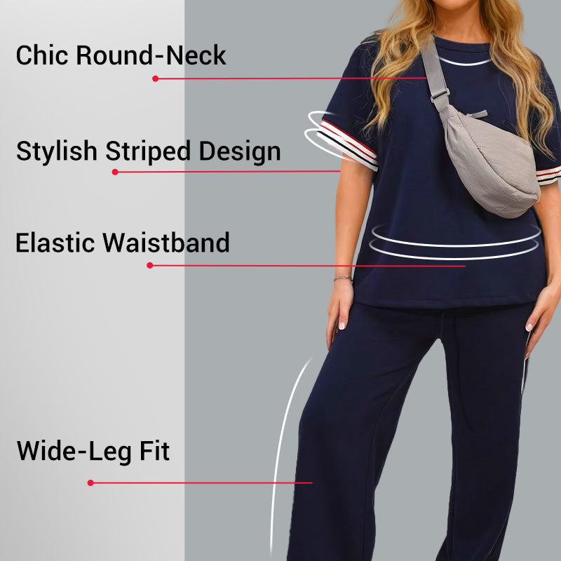 Limited Time Offer 50%🎀Limited! Striped T-shirt 👚 and wide-leg jogging bottoms 👖