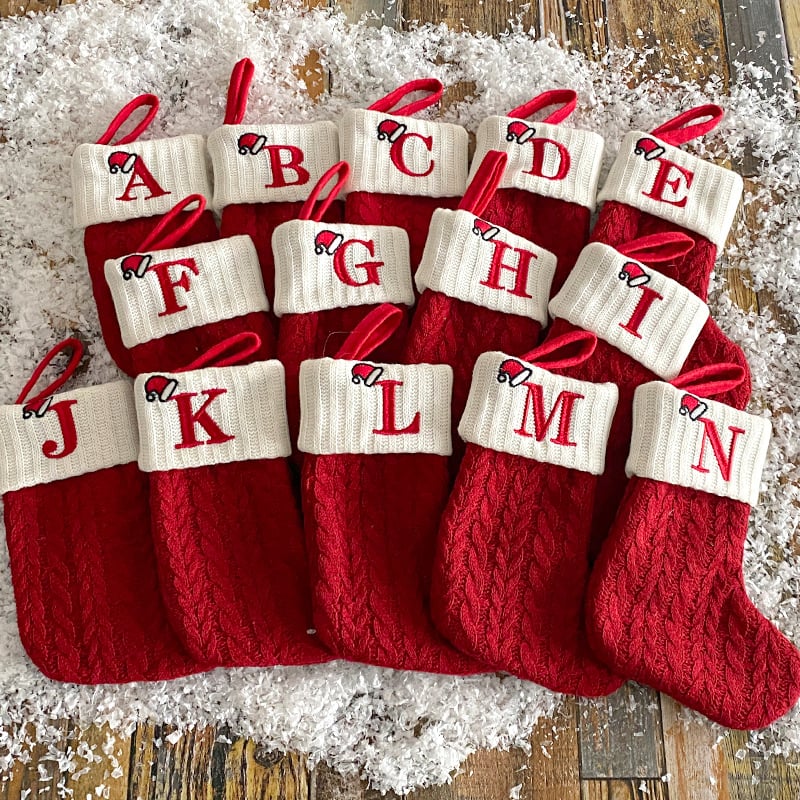 🌟🎄 Festive Christmas Must-Have! Cozy Knit Socks + Embroidered Candy Bag + Letter Stocking – Decor & Use in One!