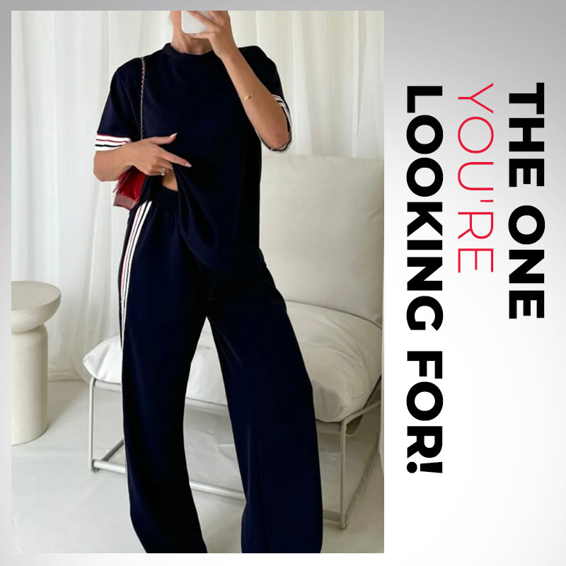 Limited Time Offer 50%🎀Limited! Striped T-shirt 👚 and wide-leg jogging bottoms 👖