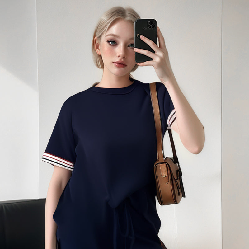 Limited Time Offer 50%🎀Limited! Striped T-shirt 👚 and wide-leg jogging bottoms 👖