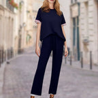 Limited Time Offer 50%🎀Limited! Striped T-shirt 👚 and wide-leg jogging bottoms 👖