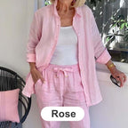 🧥+👖The choice of luxury! Women's cotton and linen long-sleeved top trouser set🎉
