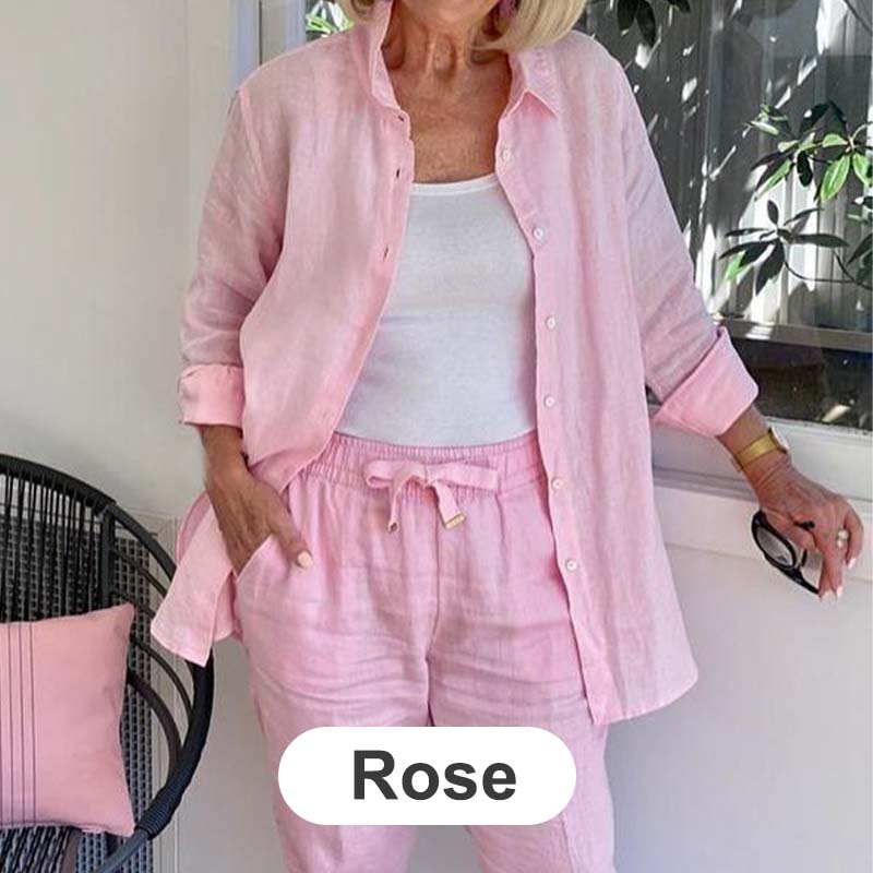 🧥+👖The choice of luxury! Women's cotton and linen long-sleeved top trouser set🎉