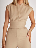 ✨Belted Wide-Leg Jumpsuit – Sleeveless Elegant Office Style