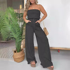 🌴 Summer Sale! The striped bandeau wide-leg jumpsuit ✨ looks slim and comfortable