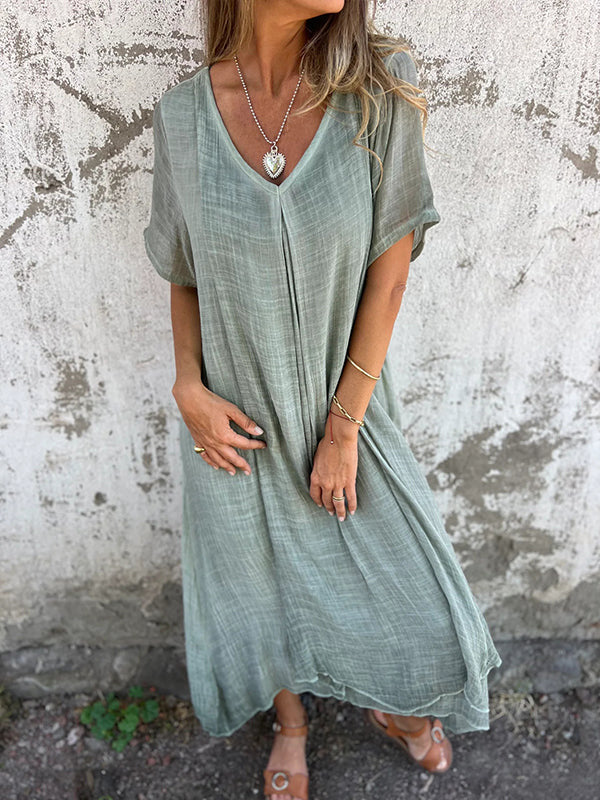 💃Big price reduction！✨Women's Loose V-neck Cotton Linen Dress✨