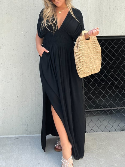 ⏰ Limited time special! V-neck slit lazy long skirt|Thin and versatile, limited time reduction 💥