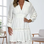 Final party! 💖 Vintage V-neck hollow lace white dress, stunning finale with a 56% discount.