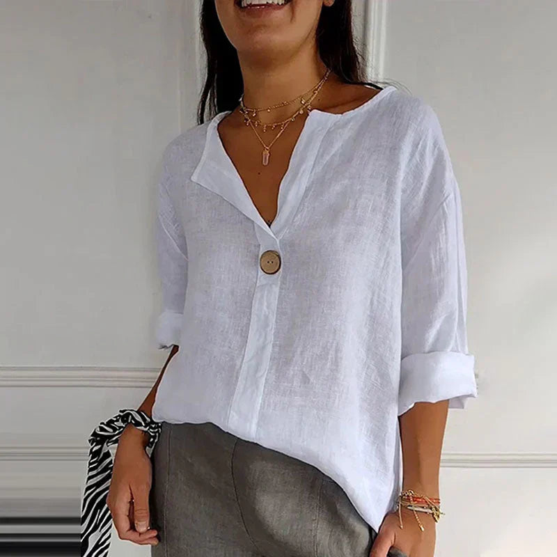 🌿Women’s Linen - Cotton V - Neck Top | Breezy Comfort & Natural