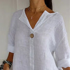 🌿Women’s Linen - Cotton V - Neck Top | Breezy Comfort & Natural