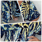 🔥Slimming tool! Women's large size leaf print bodysuit, the elastic belt outlines the curves.