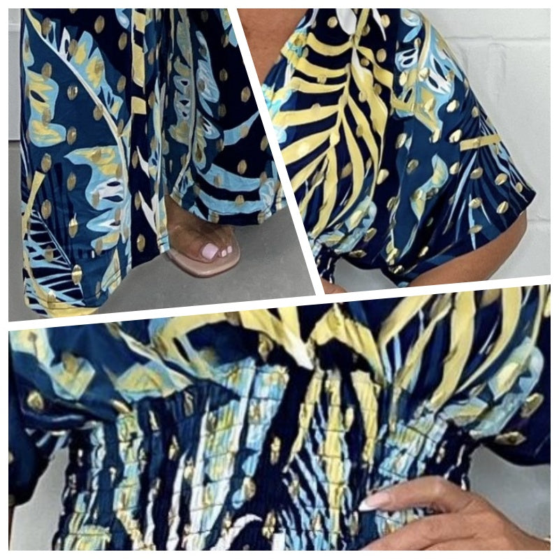 🔥Slimming tool! Women's large size leaf print bodysuit, the elastic belt outlines the curves.