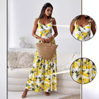 🍋Women’s Elegant Lemon Print Spaghetti Strap Flowy Long Dress