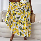 🍋Women’s Elegant Lemon Print Spaghetti Strap Flowy Long Dress