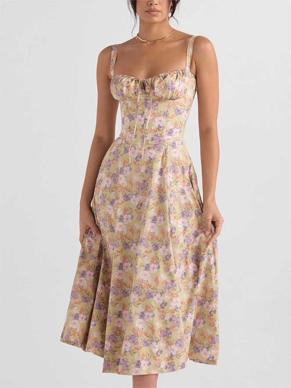 🔥Summer Sale🔥🌸Strapless dress with floral print at the waist🌺