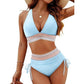 👙 Hochtailliertes Bikini Set mit Regenbogenwellen-Bund – Bauchkontrolle, Halter V-Ausschnitt, seitliche Zugbänder für Strand & Pool