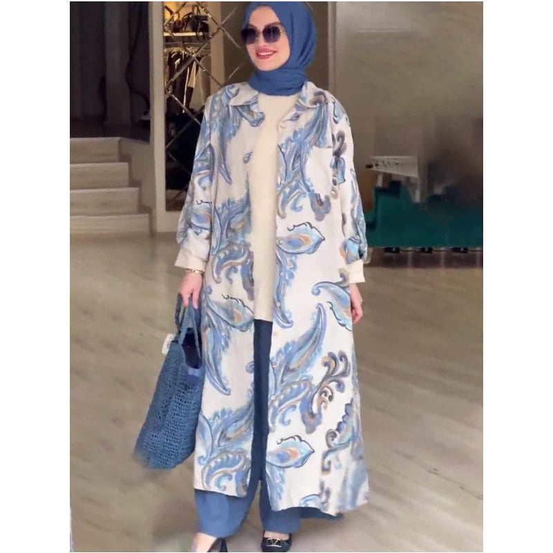 Floral Print Long Sleeve Lapel Buttoned Maxi Dress