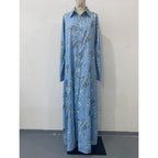 Floral Print Long Sleeve Lapel Buttoned Maxi Dress