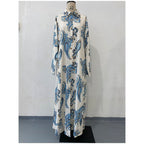 Floral Print Long Sleeve Lapel Buttoned Maxi Dress