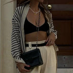 Casual Striped Round Neck Button Front Blouse