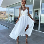 Women’s Sexy Spaghetti Strap Side Slit Backless Dress