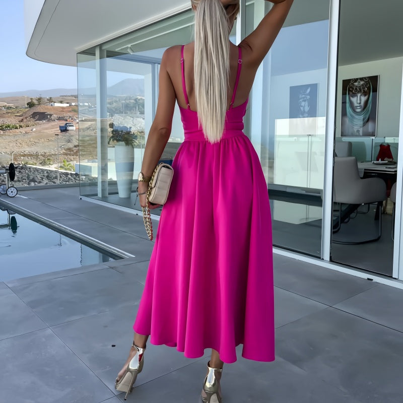 Women’s Sexy Spaghetti Strap Side Slit Backless Dress