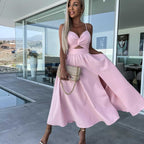 Women’s Sexy Spaghetti Strap Side Slit Backless Dress