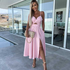Women’s Sexy Spaghetti Strap Side Slit Backless Dress