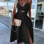 Women’s Sexy Spaghetti Strap Side Slit Backless Dress
