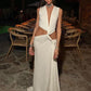 🎉Summer Hot Sale🔥😍V-Neck Waist Cutout Pleated Slit Long Dress