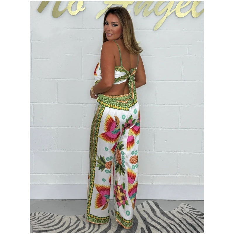 ✨Big price reduction✨Women's Spaghetti Strap Printed Top & Loose Pants 2-Piece Set