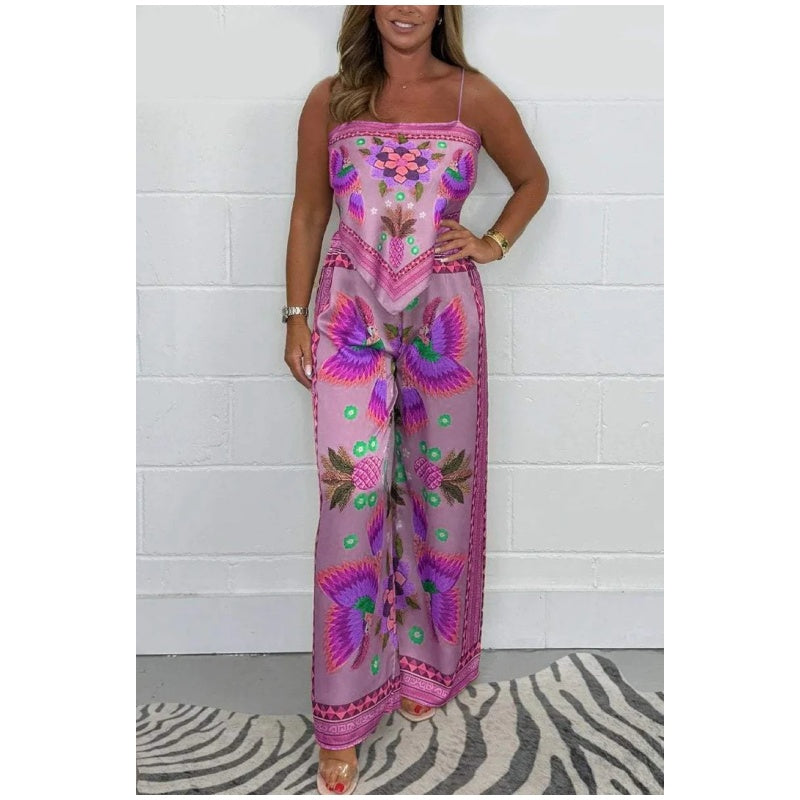 ✨Big price reduction✨Women's Spaghetti Strap Printed Top & Loose Pants 2-Piece Set