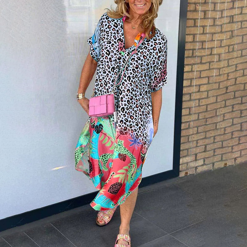 🔥2025 HOT SALE🔥🥰 V-Neck Printed Loose Dress