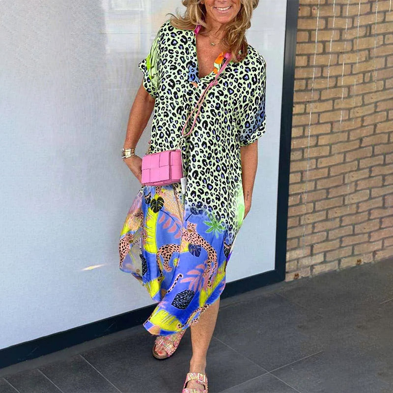 🔥2025 HOT SALE🔥🥰 V-Neck Printed Loose Dress