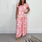 💕Time-limited discount💕Women's Summer Ruffled Wide-Leg Jumpsuit With Geometric Prints