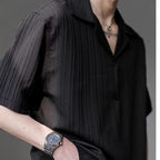 Men's Short-Sleeved Thin Shirt with Cuban Collar