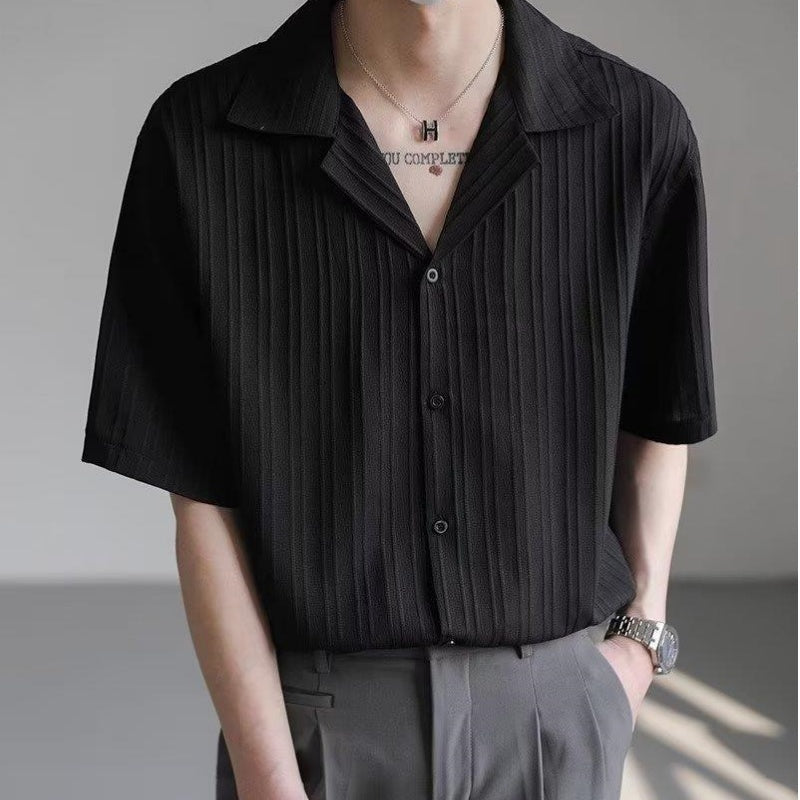Men's Short-Sleeved Thin Shirt with Cuban Collar