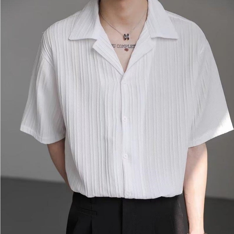 Men's Short-Sleeved Thin Shirt with Cuban Collar