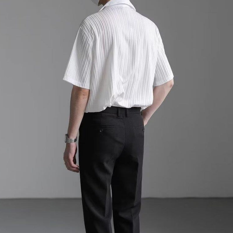 Men's Short-Sleeved Thin Shirt with Cuban Collar