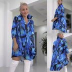 Fashion Printed V-Neck Lapel Collar Shirt Dress