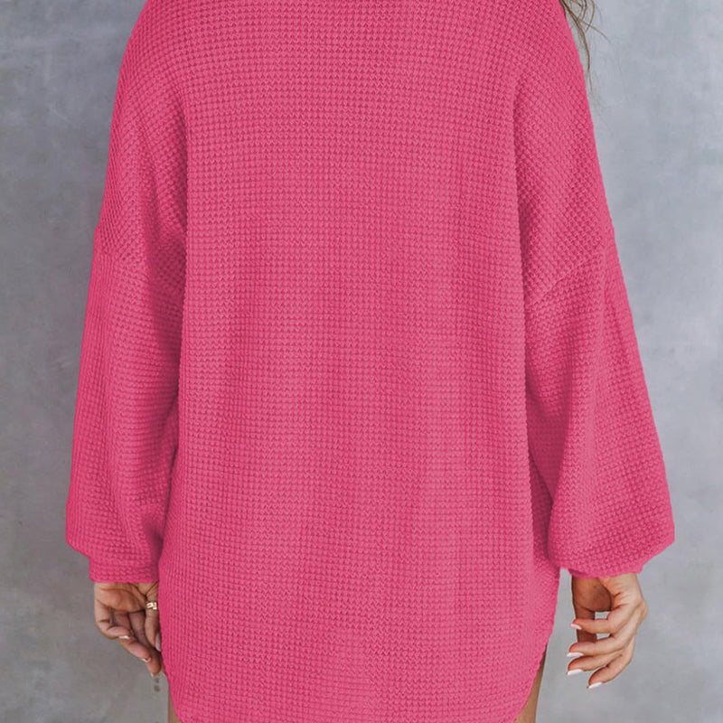 Women’s Loose Solid Color Waffle Knit Shirt