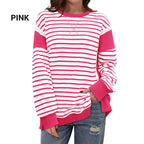 Stylish Round Neck Striped Colorblocking Tops