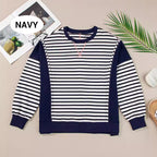 Stylish Round Neck Striped Colorblocking Tops