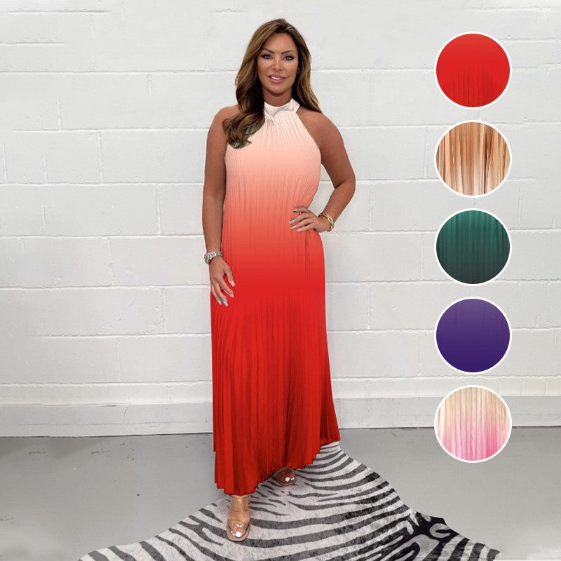 ⏰ Last Flash Sale! 💃 The gradient pleated halterneck dress ✨ is full of romantic atmosphere