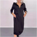 Side slit zip-collar hooded fall dress